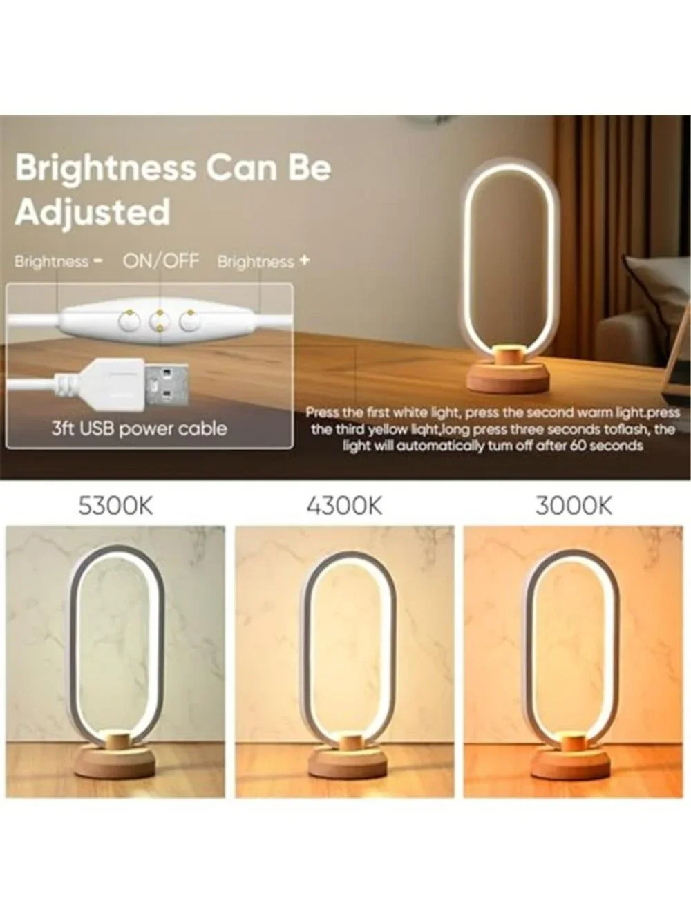 Modern Desk lamp LED Wood Table Lamp, Bedroom Bedside Night Light